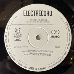 Винтажная виниловая пластинка LP Cesar Franck, Сезар Франк, Дирижер Conductor George Georgescu Джордже Джорджеску, Симфония Symphony In D Minor (Румыния 1984)
