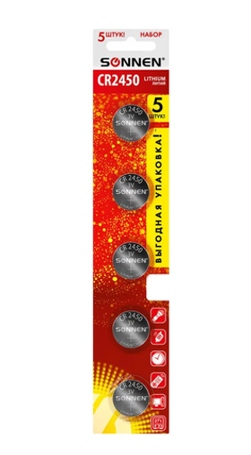 Батарейка литиевая SONNEN Lithium CR2450,  1  шт.  457144