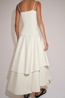 ZARA КОМБИНИРОВАННОЕ ПЛАТЬЕ С ВОЛАНАМИ, ЭКРЮ