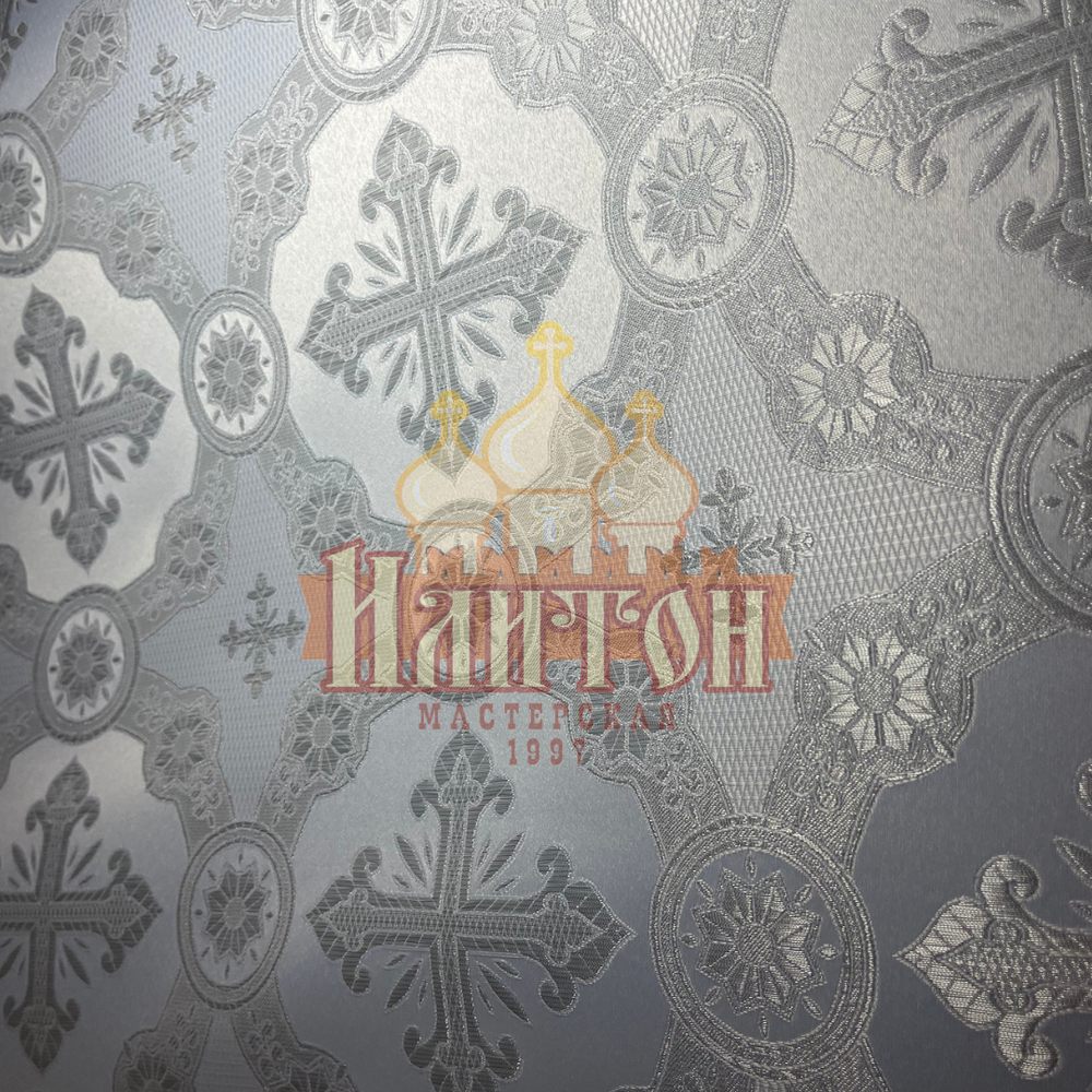 Парча "Гуслица" белая с серебром