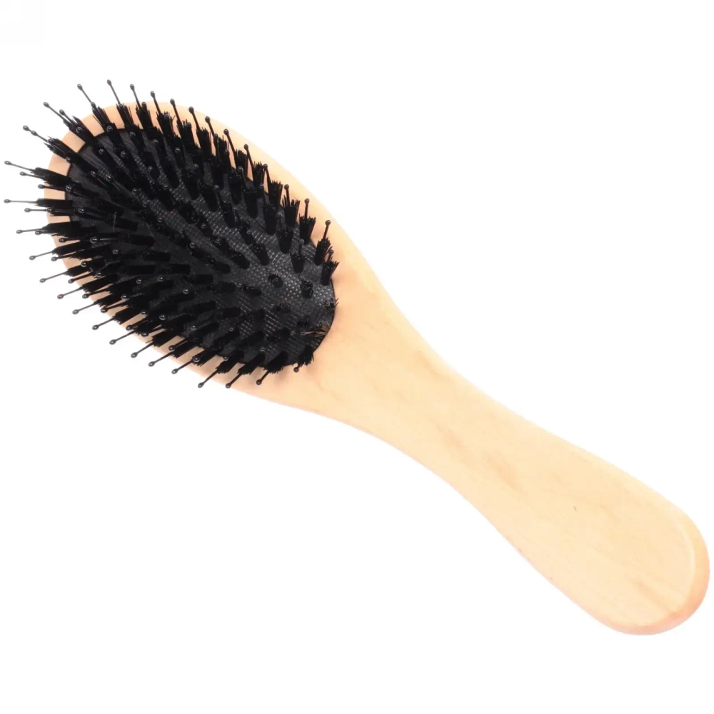 Расческа массажная деревянная «Bon Salon», форма овал, искусств. ворс, цвет бежевый, 6,5*22см (хедер- подложка пластик ультрамарин)