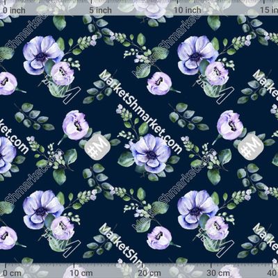 Цветущие анемоны и снежноягодник на темном, акварель by Botanicals and foxes 240 DPI