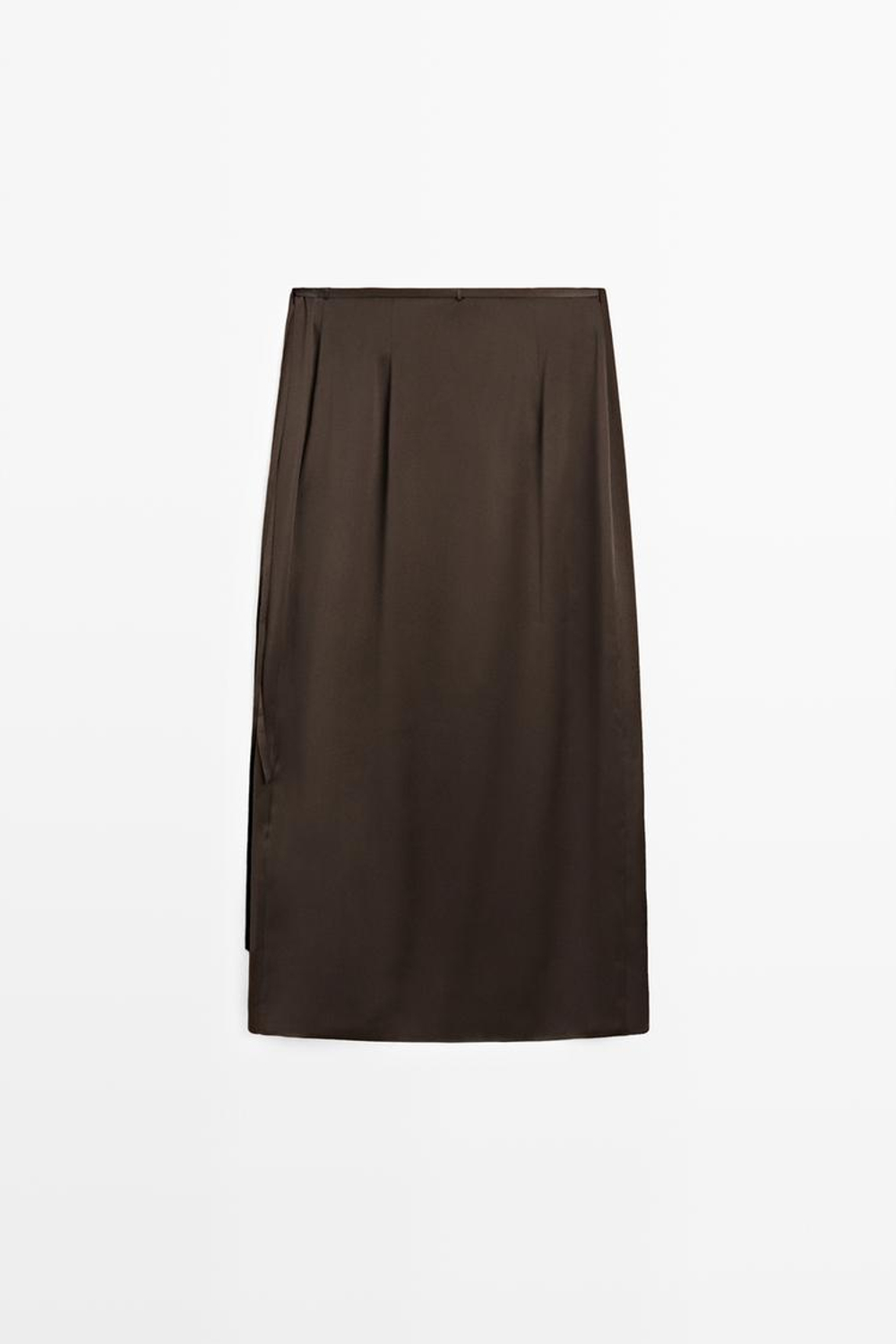 Massimo Dutti Юбка парео из 100% шелка с кружевными деталями, шоколадный
