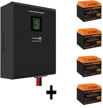 Источники бесперебойного питания (UPS, ИБП) ExeGate EX296659RUS, Комплект ИБП ExeGate FineSine SX-5000.LCD.AVR.2SH.T + Батарея 40Aч, 4 шт. (ИБП EX296004RUS: 5000VA/3500W, чистая синусоида, цв