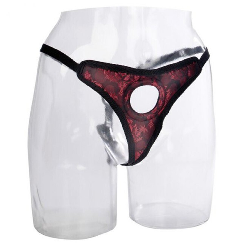 Страпон-трусики для фаллоса Thong Harness Scandal (Цвет: черный с красным)