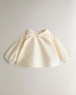 ZARA HOME ДЕТСКАЯ РУБАШКА С ЦВЕТОЧНЫМ ПРИНТОМ, ЖЕЛТОВАТО-БЕЛЫЙ