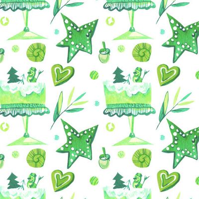 Бесшовный акварельный принт зелёным рождеством