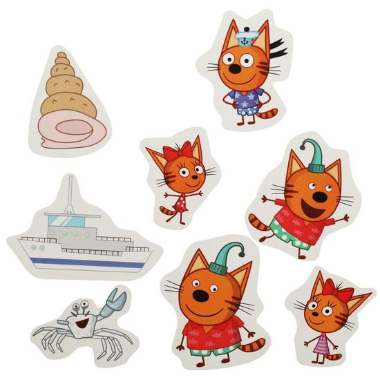 IQ-липучки из пластика. Три кота. Любимые герои. Три кота и море приключений.  Умные игры