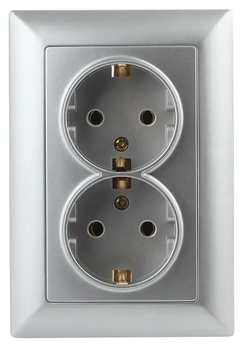 Розетка Intro Solo 4-205-03 с заземлением двойная 2X2P+E Schuko 16А-250В IP20 скрытой установки алюминий