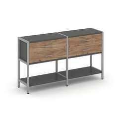 Shelf System Двухсекционный стеллаж двухярусный с ящиками SN.STM-222 Антрацит/Дуб Табак/Металл Серый