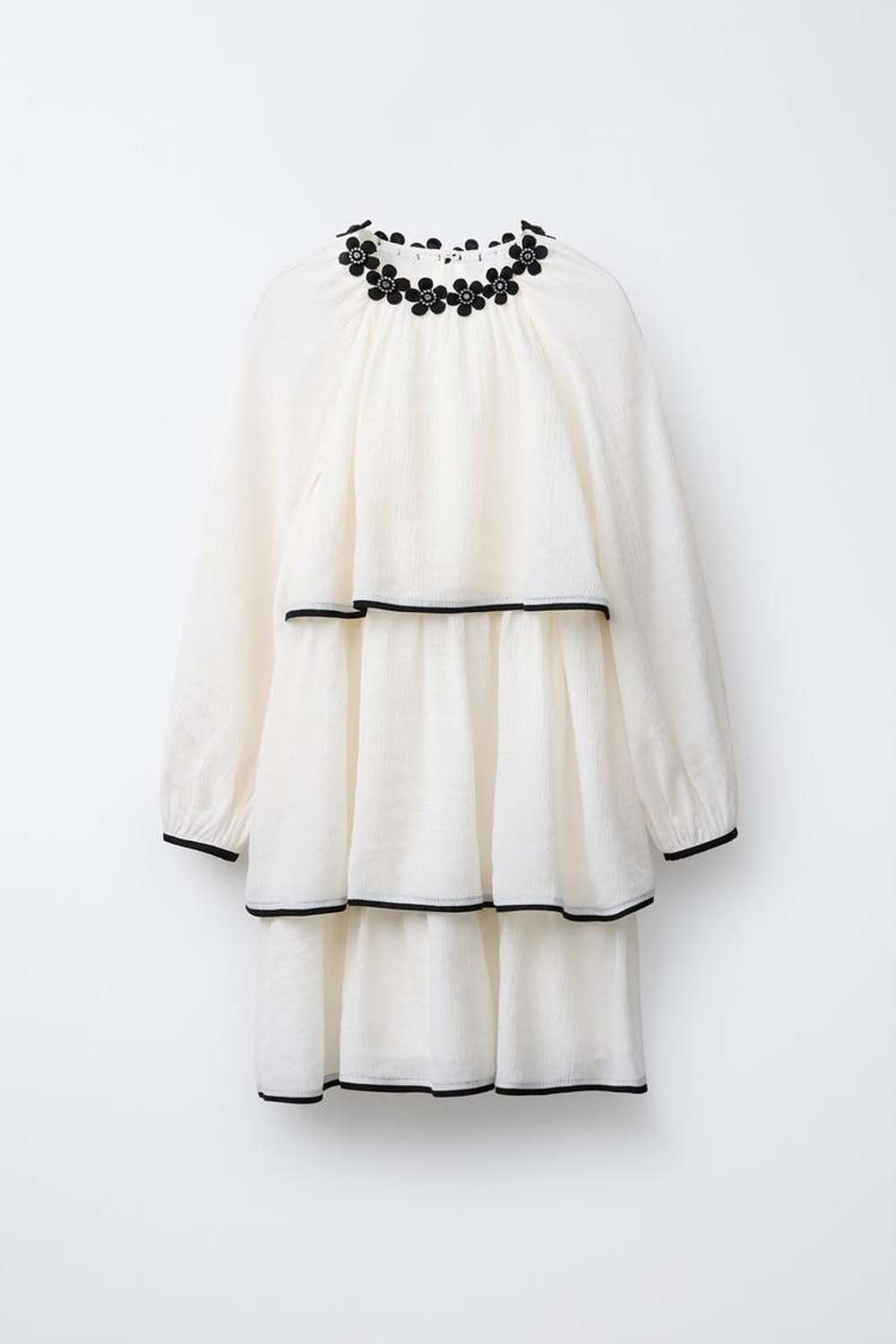 ZARA ЛЕГКОЕ ПЛАТЬЕ С ЦВЕТОЧНЫМ УКРАШЕНИЕМ, ЭКРЮ