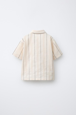 ZARA РУБАШКА ФАКТУРНАЯ В ПОЛОСКУ, ЭКРЮ