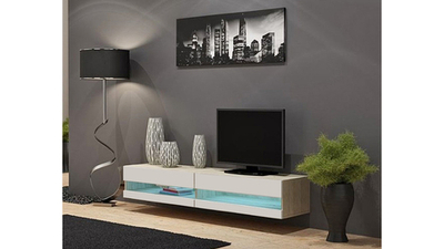 ТВ-тумба Виго открытая Белый Фасадный 0101 / Дуб Сонома 3025 180*42*30 см, Белый Фасадный, Дуб Сонома   Фиеста