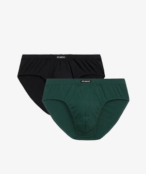 Мужские трусы (2шт) слипы классика Atlantic 2RMP-006, черный + зеленый