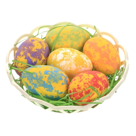 GAEM Набор из 6-ти изделий декоративных "Яйцо пасхальное" (4*6) в корзинке, L15 W15 H4 см