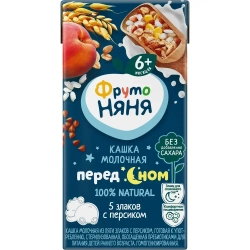 Каша мультизлаковая детская ФрутоНяня с 6 месяцев, 5 злаков с персиком , молочная, жидкая, 200 мл