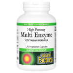 Natural Factors, высокая эффективность, мультиферменты, 120 вегетарианских капсул