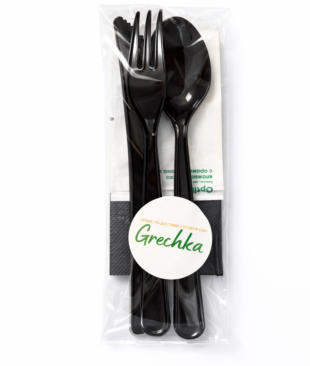 Комплект приборов (вилка, ложка, нож, салфетка, влажная салфетка)