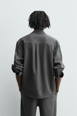 ZARА РУБАШКА СТРУЯЩЕГОСЯ ПОКРОЯ RELAXED FIT, СЕРЫЙ