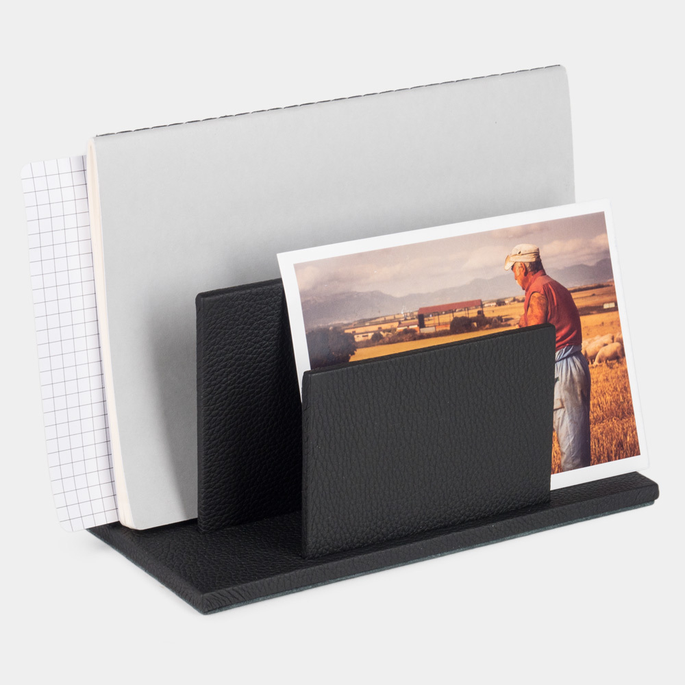 Подставка для визиток и бумаг из натуральной кожи теленка, черного цвета