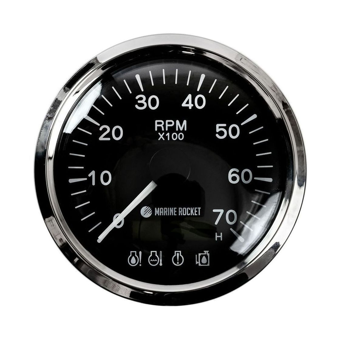 Тахометр 0-7000 об/мин с аварийной сигнализацией делитель 1-10, черный циферблат, нержавеющий ободок, Marine Rocket