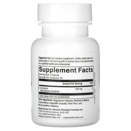 Аминокислоты Advance Physician Formulas, Inc., L-карнозин, 500 мг, 30 капсул