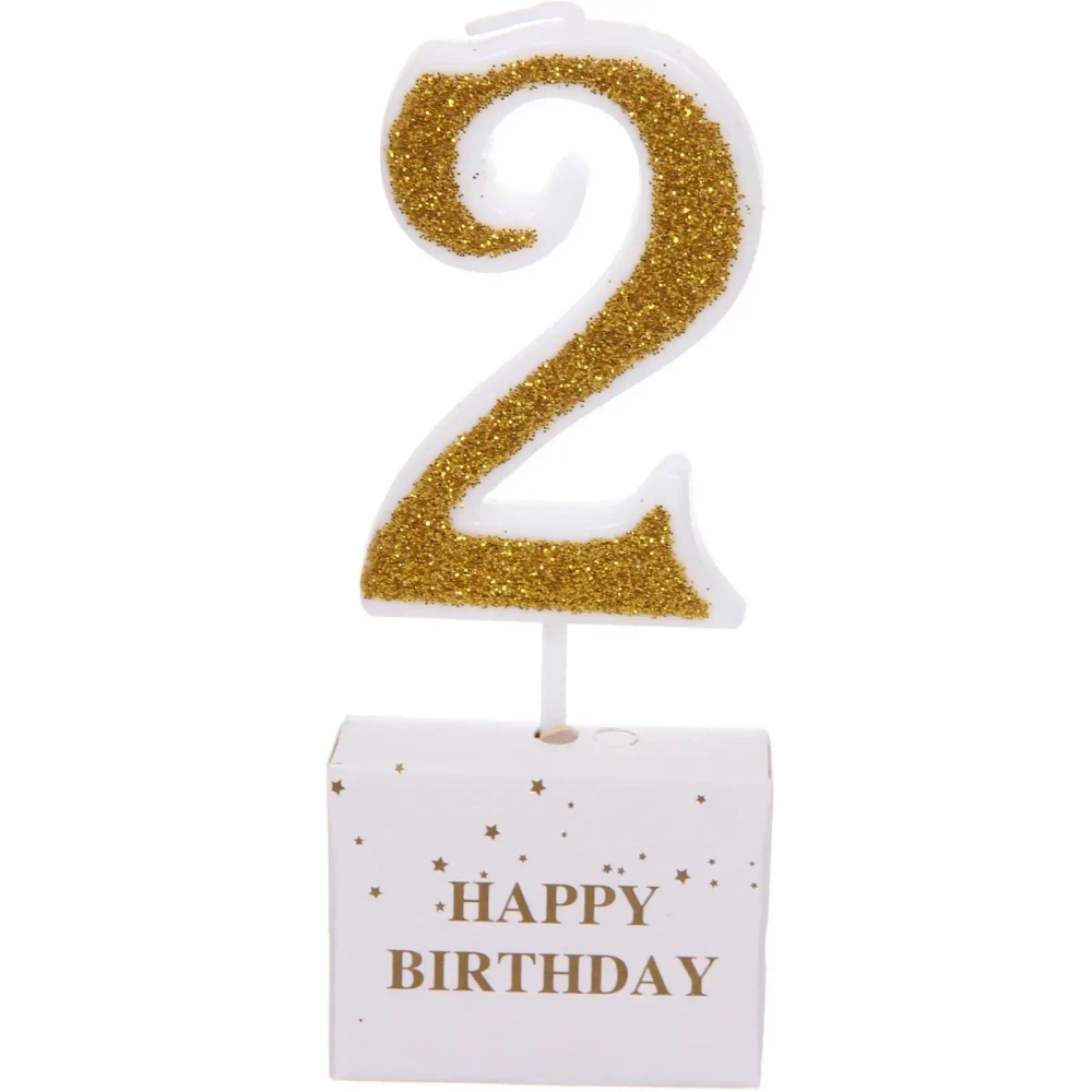 Свеча для торта Цифра Иллюзия «2» 9.5 см, золото