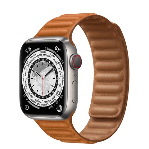 Умные часы Apple Watch Series 7 GPS + Cellular 45mm Titanium Case with Golden Brown Leather Link