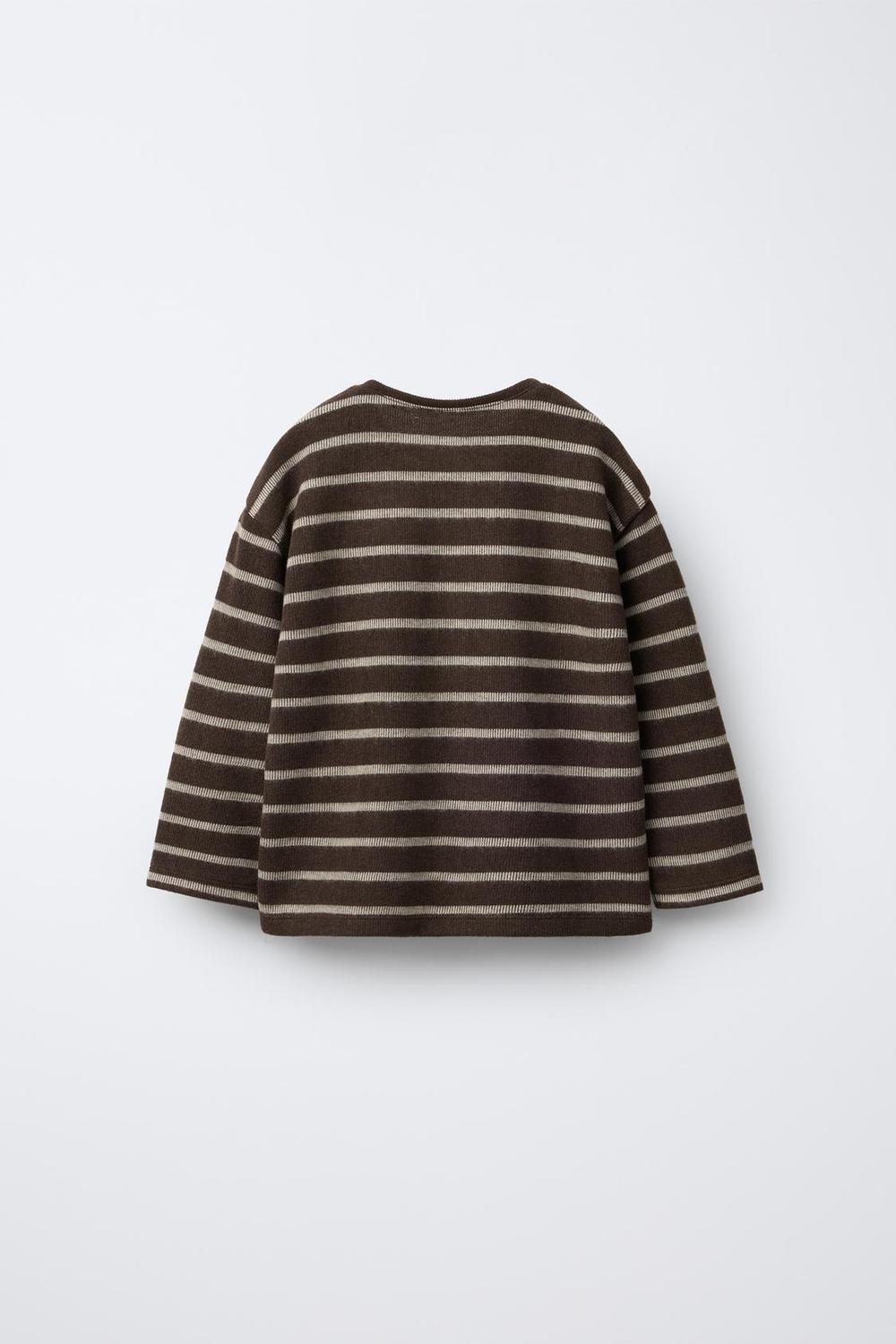 ZARA ФУТБОЛКА ИЗ МЯГКОЙ ТКАНИ В ПОЛОСКУ С МАХРОВОЙ НАШИВКОЙ «КРОЛИК», ТЕМНО-КОРИЧНЕВЫЙ