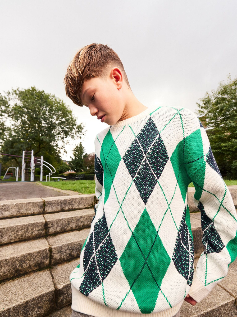 Джемпер для мальчика Next E27-910, Зеленый, Молочный