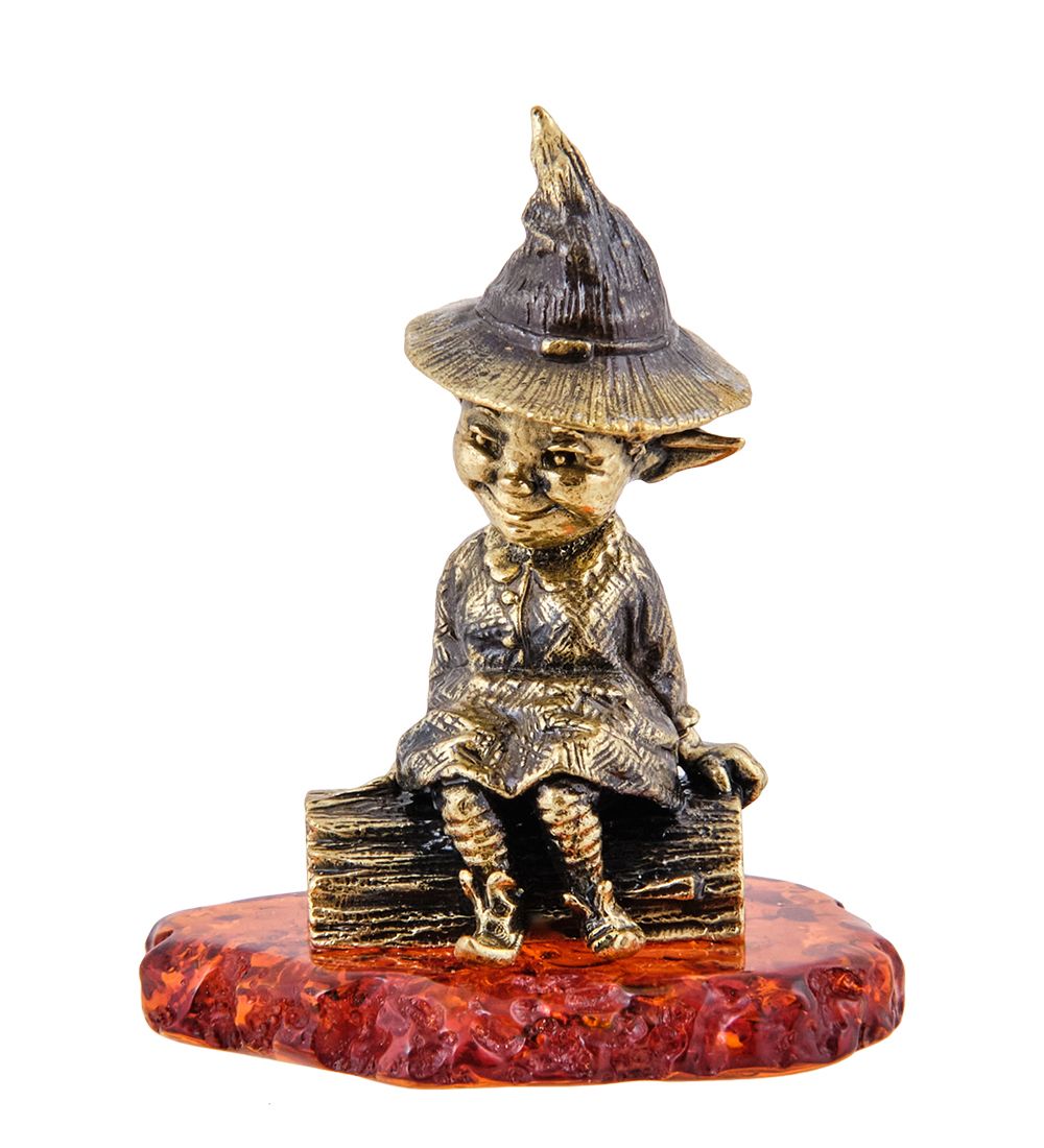 Народные промыслы AM-3651 Фигурка «Гном Бардзуки Морта» (латунь, янтарь)