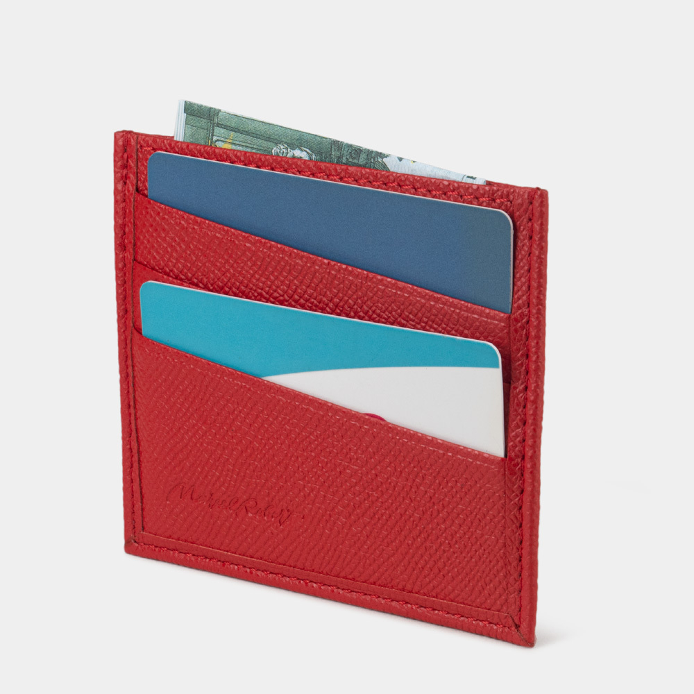 Картхолдер ручной работы из кожи сафьяно, красного цвета