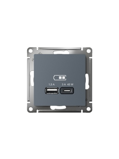 Розетка USB AtlasDesign тип A+C 45Вт QC PD высокоскор. ЗУ механизм грифель SE ATN000729