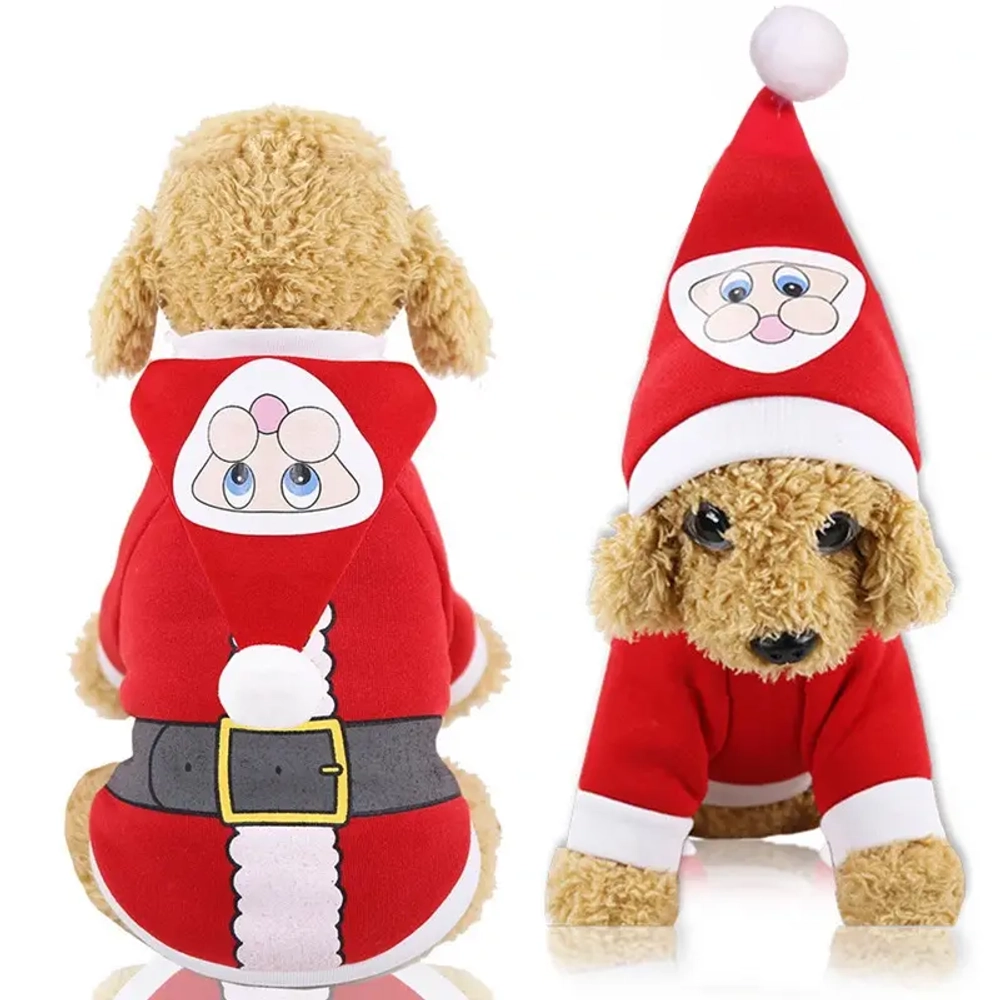 Кофта для собаки «Новогодний БУМ-Санта» с капюшоном, размер S (35*25см) Ultramarine