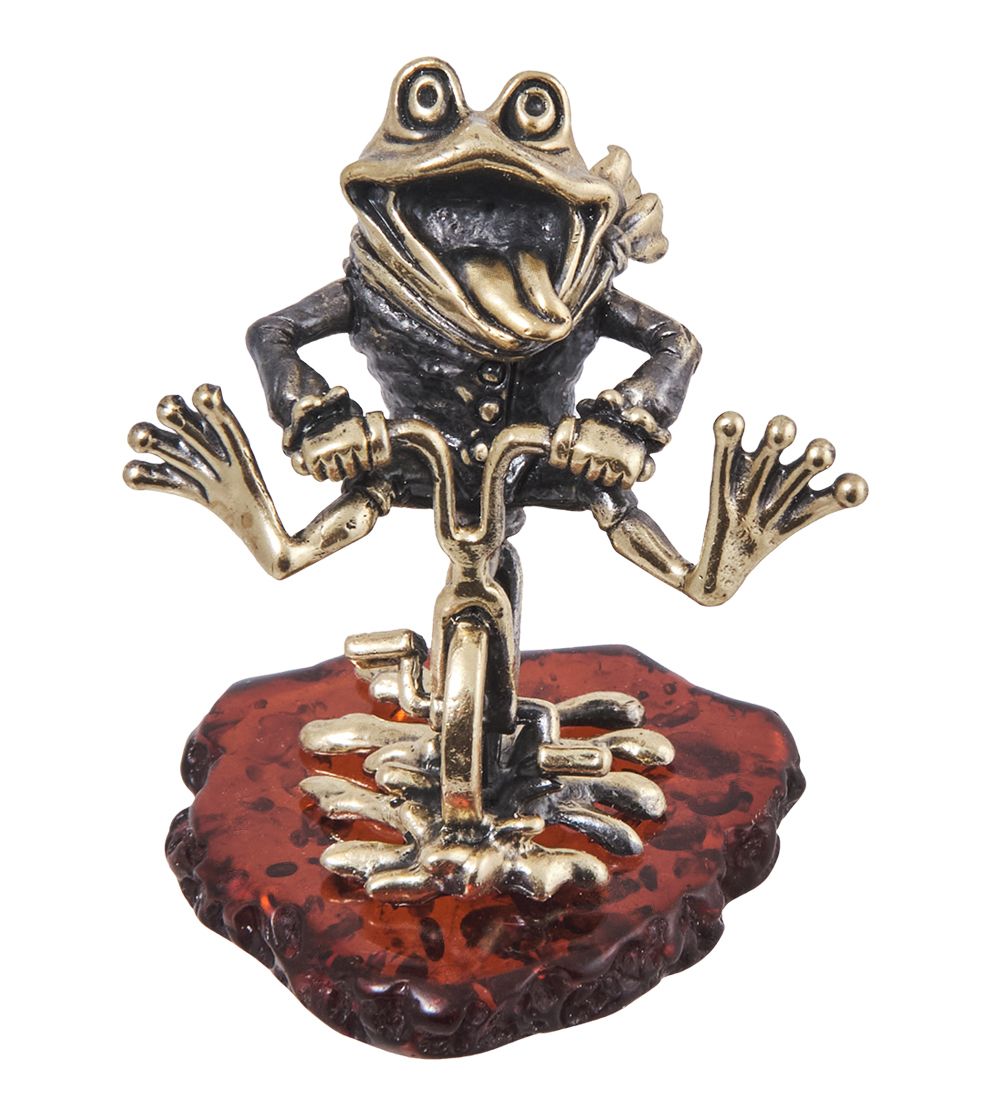 Народные промыслы AM-4040 Фигурка «Лягушка навстречу ветру» (латунь, янтарь)