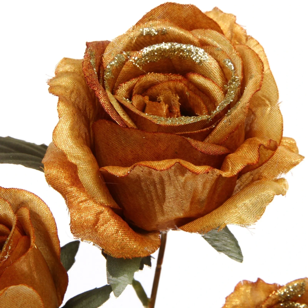 Искусственные цветы «FLOWERS GLAMOUR» 65см Розы 3 цветка золотые