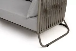 "Багамы" диван 3-местный плетеный из роупа, каркас алюминий бежево-серый (RAL7006) муар, роуп серо-коричневый 23мм, ткань светло-серая