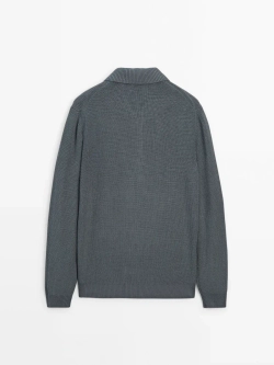 Massimo Dutti Хлопковый свитер с воротником поло, синеватый