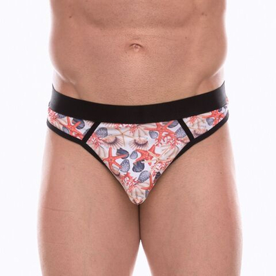 Мужские трусы-стринги с принтом в виде разноцветных ракушек (Размер: M) (Цвет: белый)