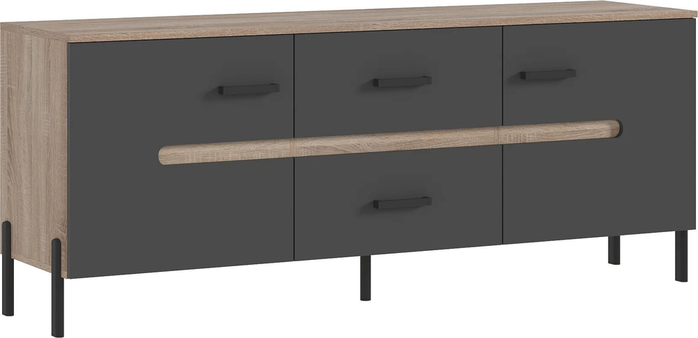 Тумба под телевизор напольная Металл сонома/Бетон графит 160х42х65