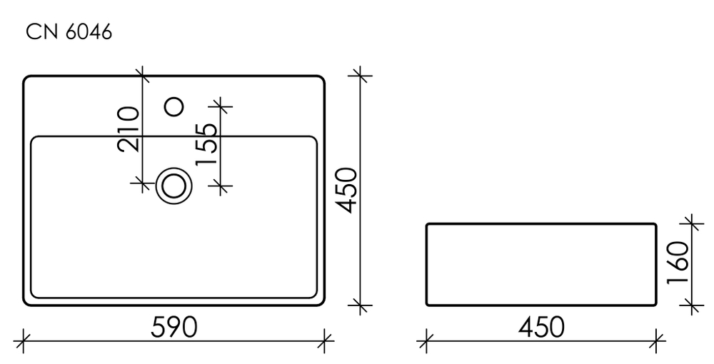 Умывальник чаша накладная прямоугольная Element 590x450x160мм