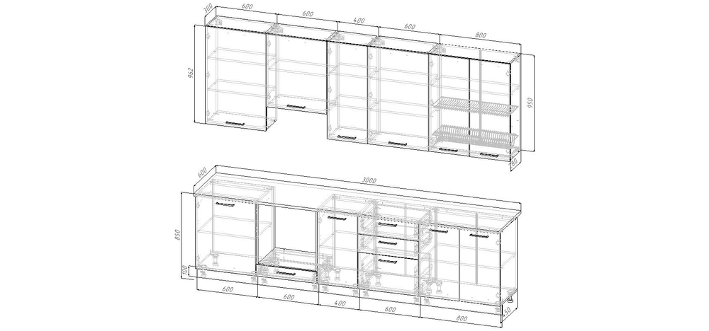Кухонный гарнитур Fusion 3000 (верх 950 мм) (38мм)