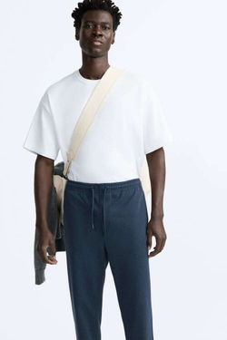 ZARA БРЮКИ EASY CARE С ПОЯСОМ НА ШНУРКЕ, СИНИЙ