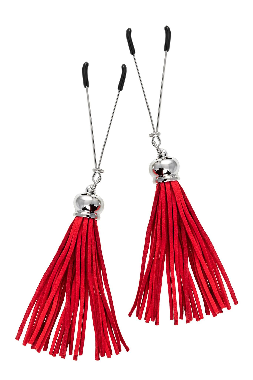 Зажимы на соски «Вилки» с красными кисточками из замши (Цвет: красный)