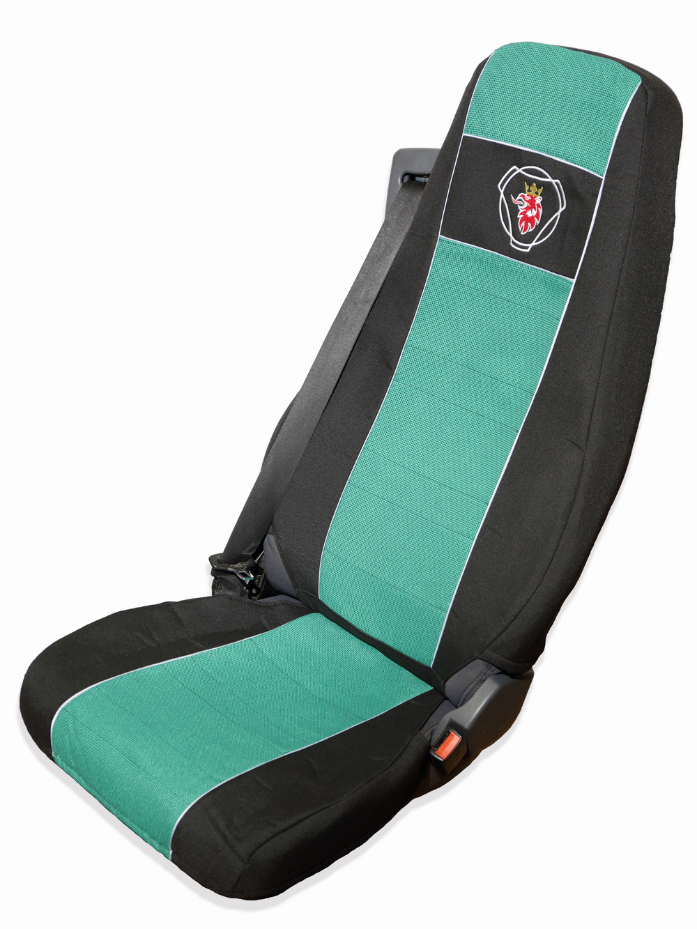 Чехлы SCANIA: 6 серия 2 высоких сиденья (полиэфир, черный, зеленая вставка)