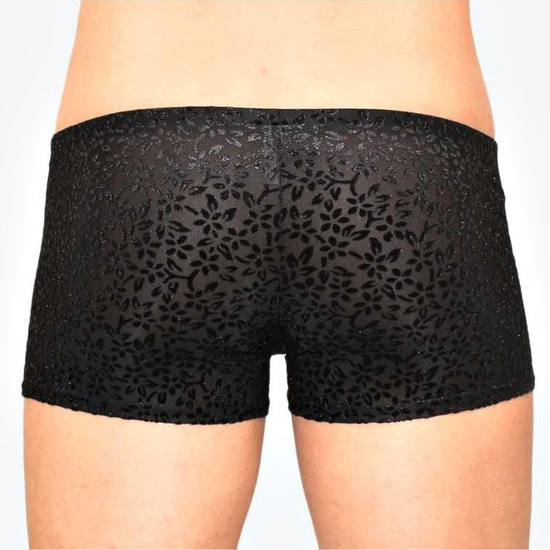 Мужские трусы боксеры черные прозрачные в цветок под велюр Romeo Rossi Black Boxer RR00223