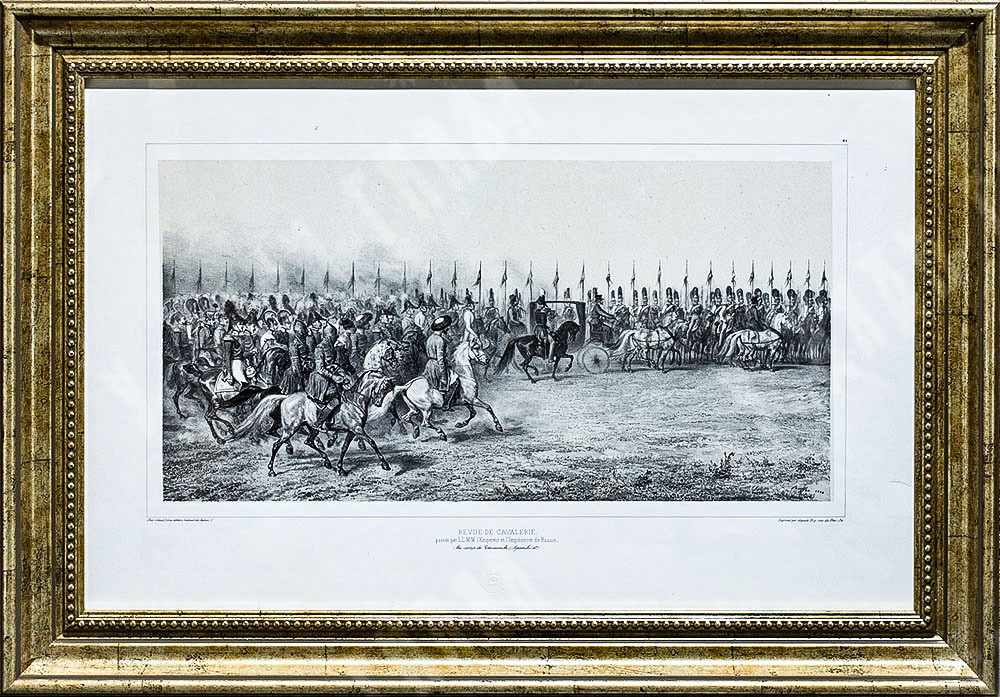 Огюст Раффе. Смотр кавалерии императорской четой.Франция, Париж. Литография. 1845