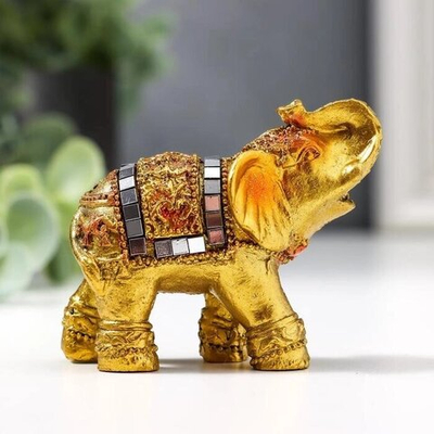 Сувенир подставка под благовония "Золотой слоник с мозаикой из зеркал" 5,2*6*3 см