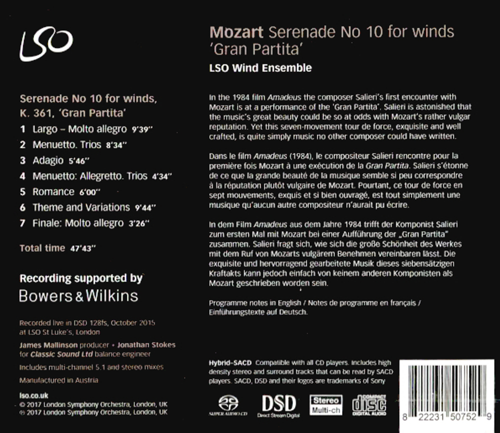 LSO Wind Ensemble / Mozart: Serenade NO. 10 In For Wings 'Gran Partita' (SACD)