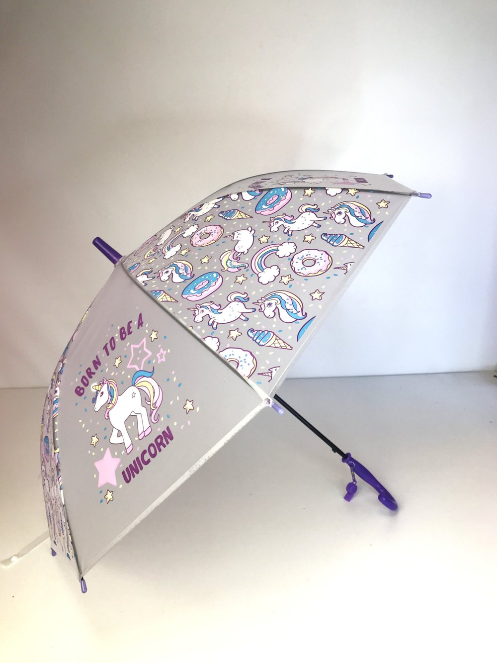 Зонт детский с рисунком Единорожки фиолетовый